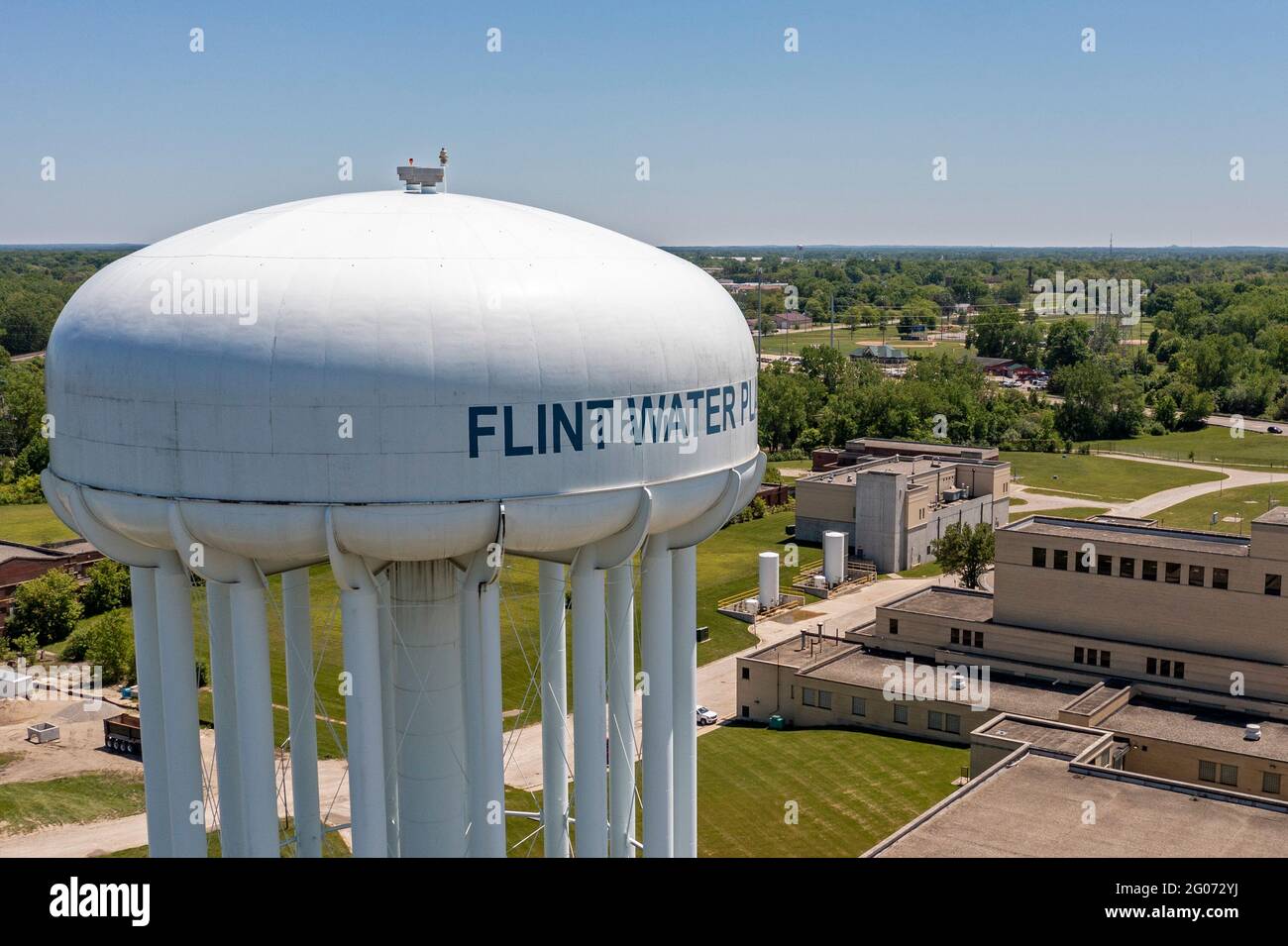 Flint, Michigan - la pianta di acqua di pietra focaia. Migliaia di bambini sono stati esposti a concentrazioni nocive di piombo dopo che l'approvvigionamento idrico della città era contam Foto Stock