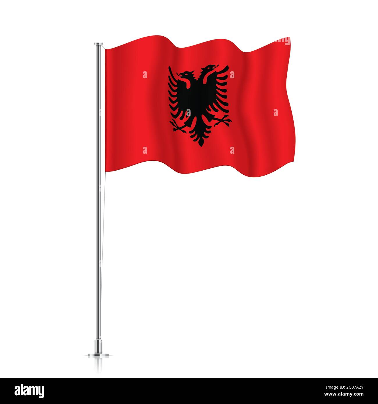 Bandiera albanese che oscilla su un palo metallico. La bandiera ufficiale  dell'Albania, isolata su sfondo bianco Immagine e Vettoriale - Alamy