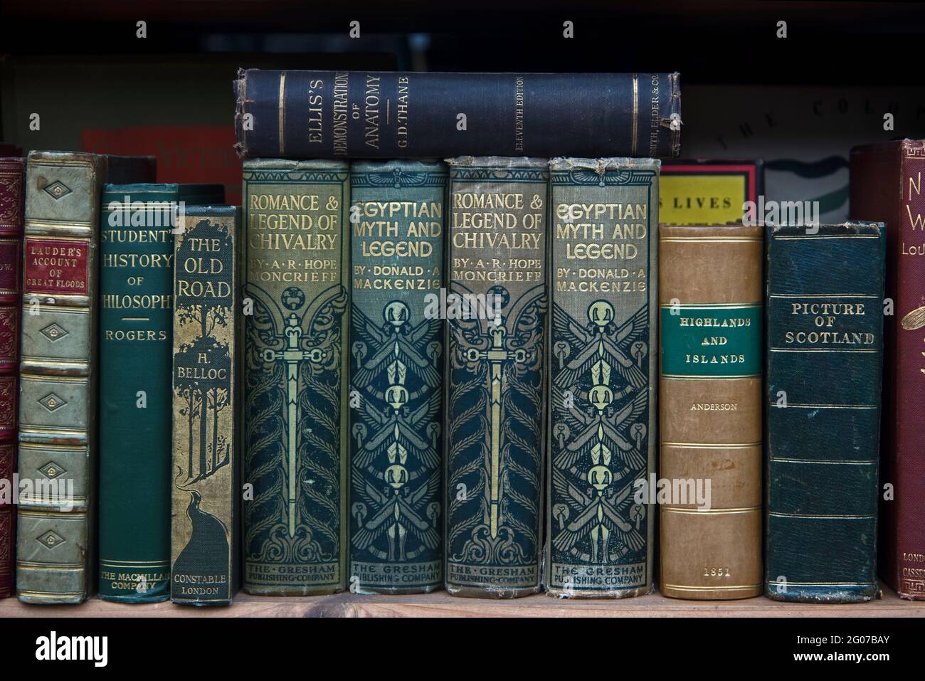 Scaffale di libri d'epoca di seconda mano in una libreria a Edimburgo, Scozia, Regno Unito. Foto Stock