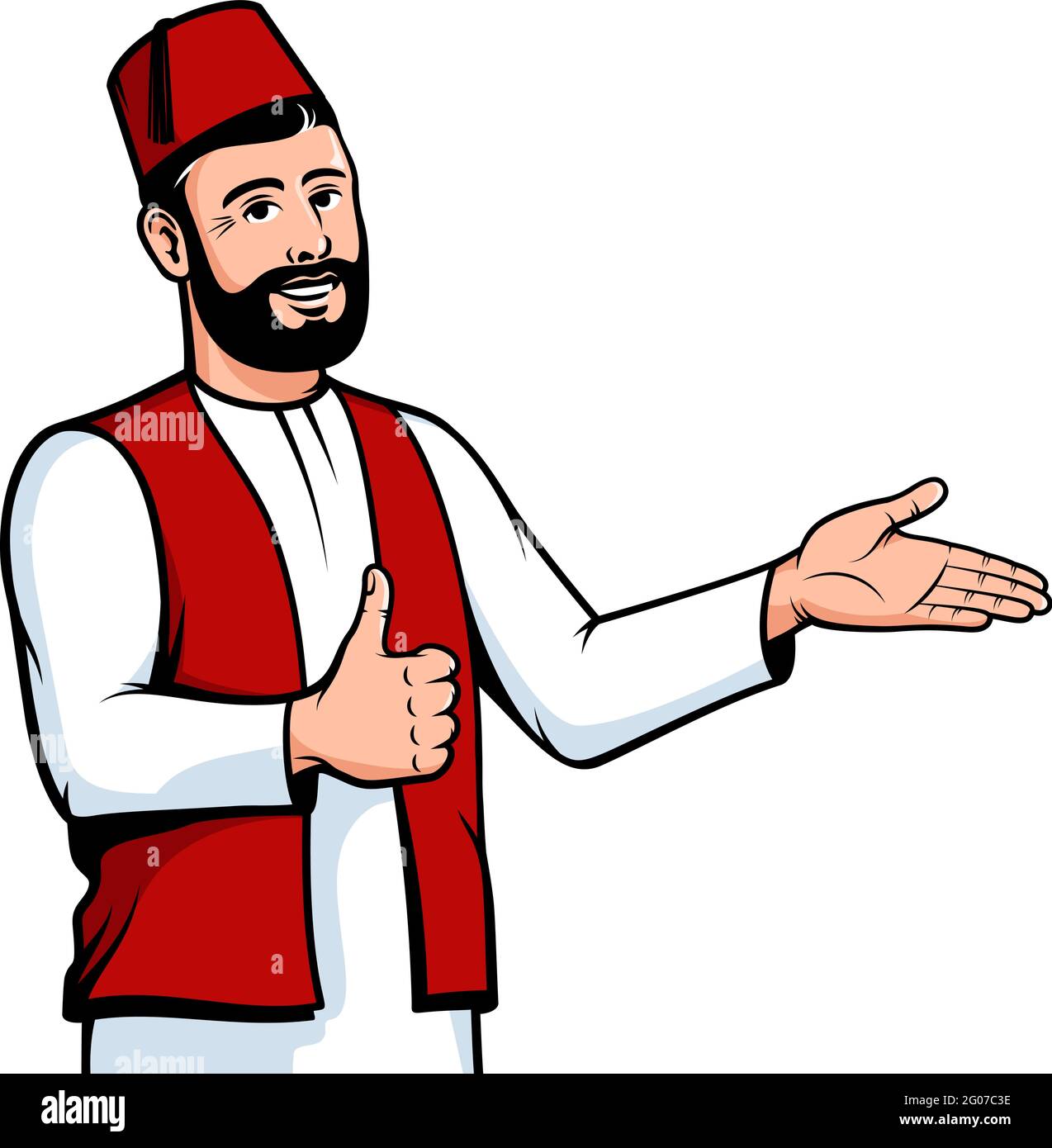 Positivo uomo turco a fez gesto di benvenuto Illustrazione Vettoriale