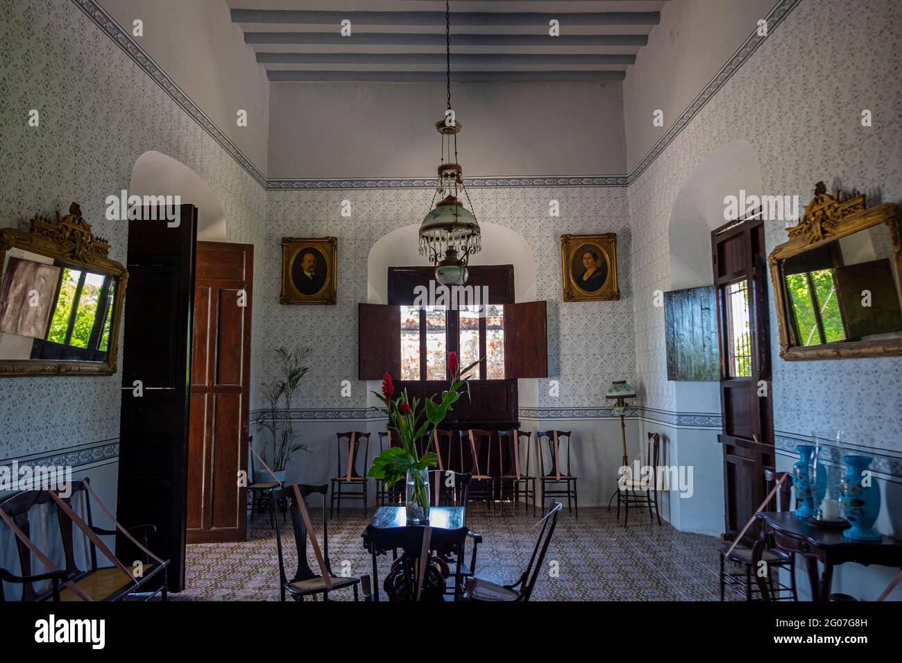 Interno della storica Hacienda Yaxcopoil, vicino a Mérida, Yucatan, Messico Foto Stock