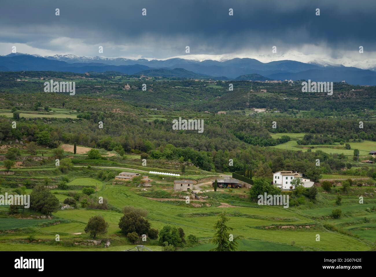 Vista dal punto di osservazione Serrat de les Forques, a Sant Feliu Sasserra (Bages, Barcellona, Catalogna, Spagna) Foto Stock
