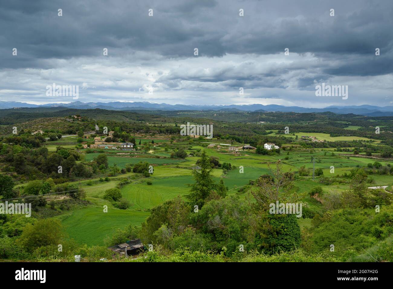 Vista dal punto di osservazione Serrat de les Forques, a Sant Feliu Sasserra (Bages, Barcellona, Catalogna, Spagna) Foto Stock