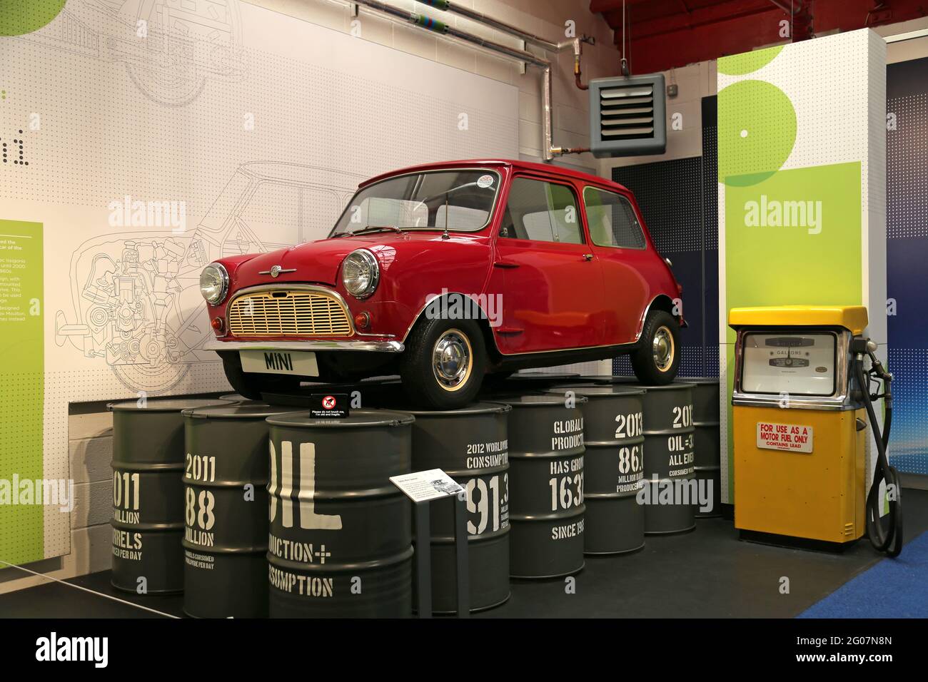 Morris Mini (1960), Coventry Transport Museum, Millennium Place, Coventry, West Midlands, Inghilterra, Gran Bretagna, Regno Unito, Europa Foto Stock