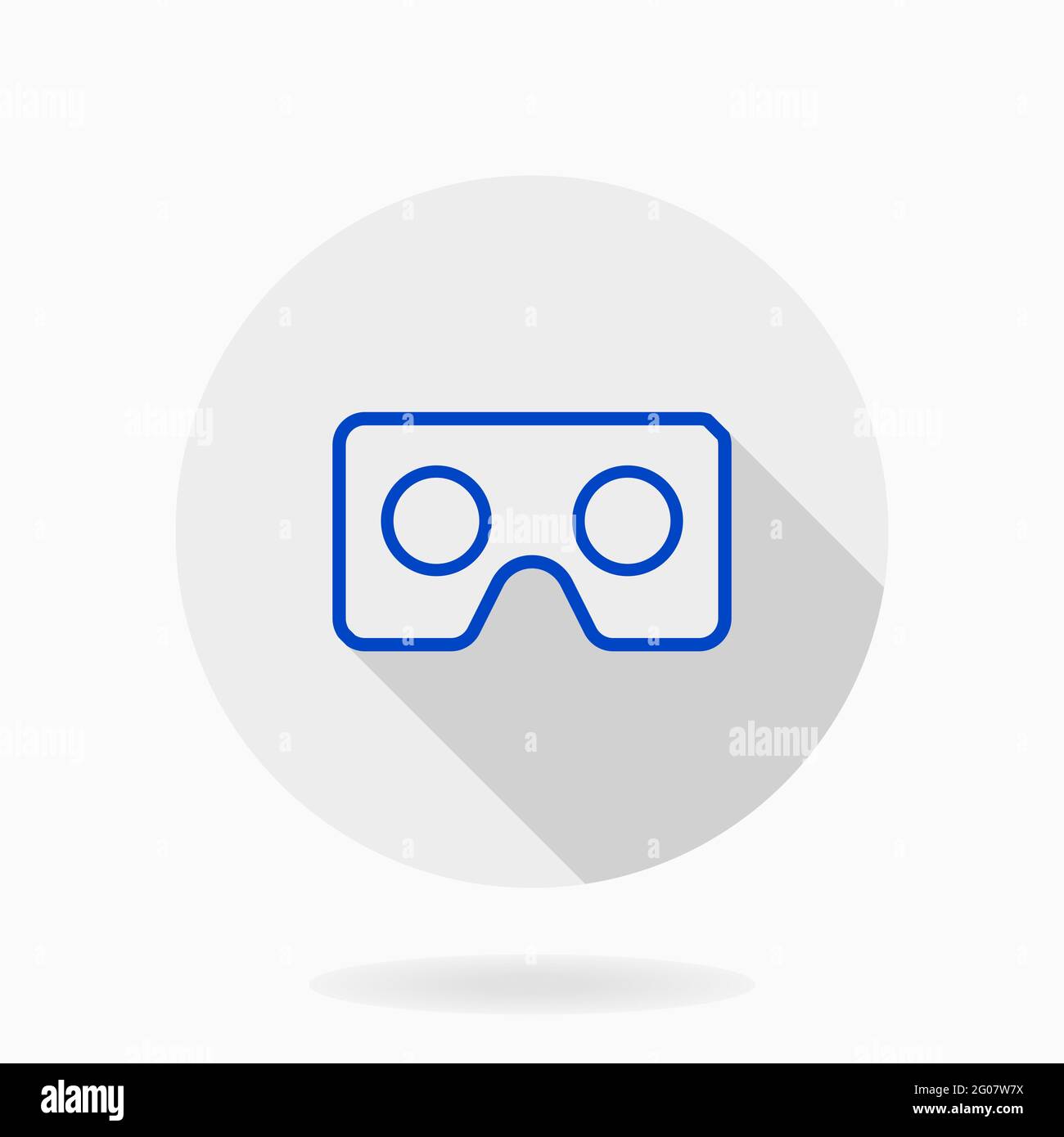 Icona fine con il logo VR blu nel cerchio. Design piatto con ombre lunghe. Logo di realtà virtuale Foto Stock