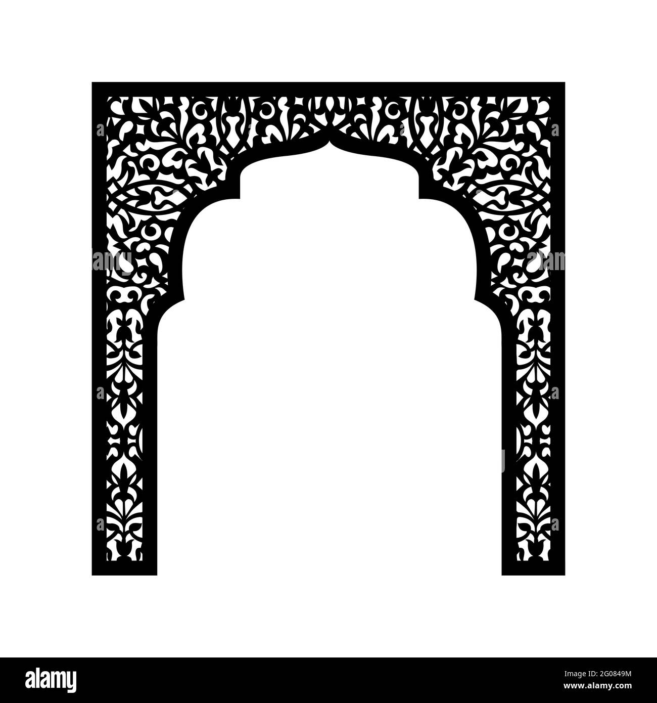 Sagoma di un arco islamico con elementi vegetali per il taglio laser.  Produzione di decorazioni per matrimoni ed eventi festosi, cerimonia di  visita. Vettore Immagine e Vettoriale - Alamy
