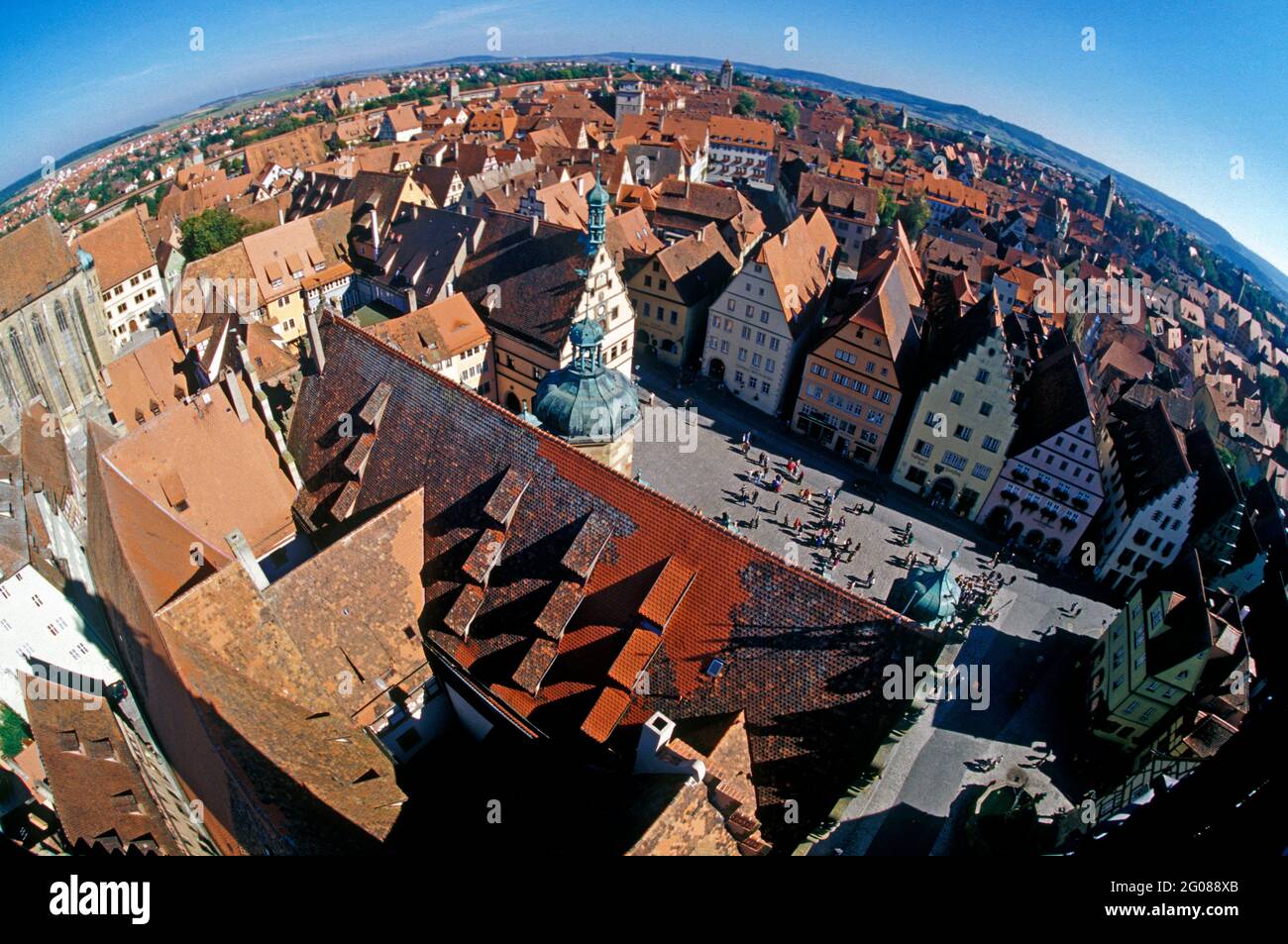 Rothenburg ob der Tauer, panorama risiro con fisheye Foto Stock