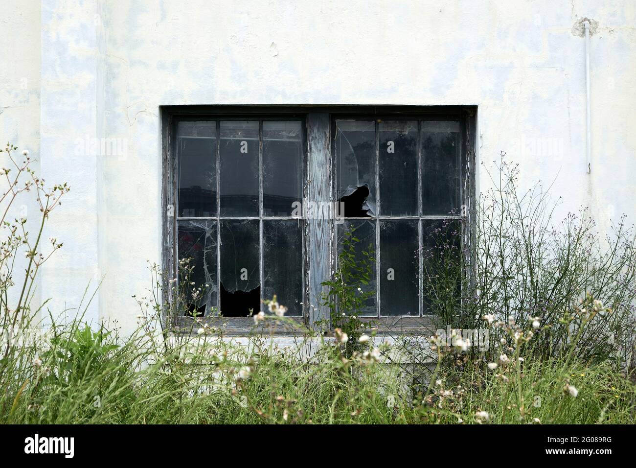 Finestre rotte di un edificio abbandonato che mostra la luce urbana o decadimento a Montgomery Alabama, Stati Uniti. Foto Stock