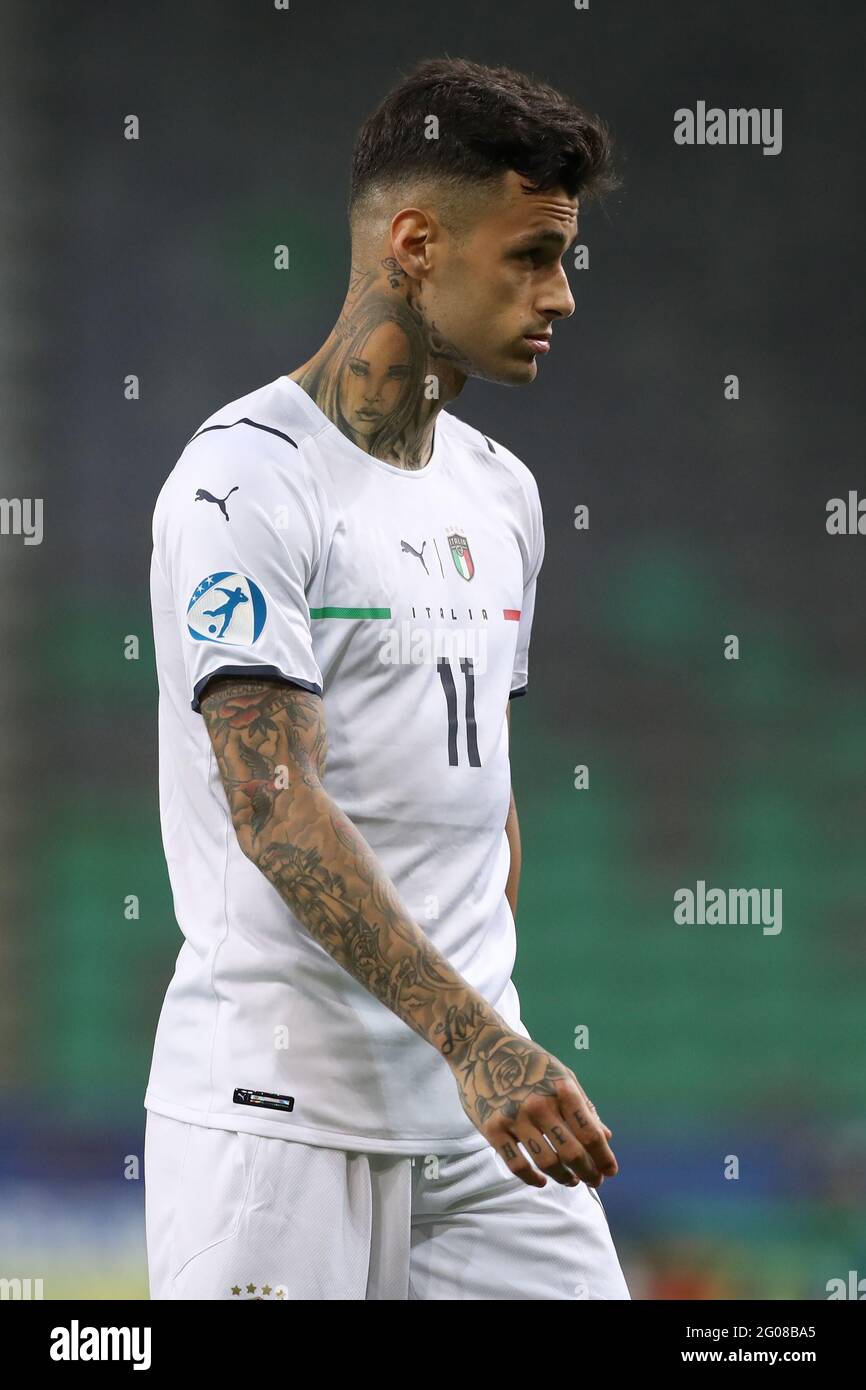 Lubiana, Slovenia, 31 maggio 2021. Gianluca Scamacca in occasione della partita UEFA U21 2021 allo Stadion Stoczicw di Lubiana. L'immagine di credito dovrebbe essere: Jonathan Moscop / Sportimage Foto Stock