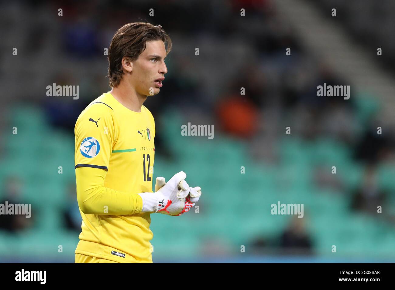 Lubiana, Slovenia, 31 maggio 2021. Marco Carnesecchi d'Italia reagisce durante la partita UEFA U21 Championships 2021 allo Stadion Stoczicw di Lubiana. L'immagine di credito dovrebbe essere: Jonathan Moscop / Sportimage Foto Stock