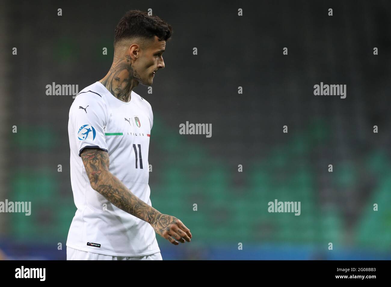 Lubiana, Slovenia, 31 maggio 2021. Gianluca Scamacca in occasione della partita UEFA U21 2021 allo Stadion Stoczicw di Lubiana. L'immagine di credito dovrebbe essere: Jonathan Moscop / Sportimage Foto Stock