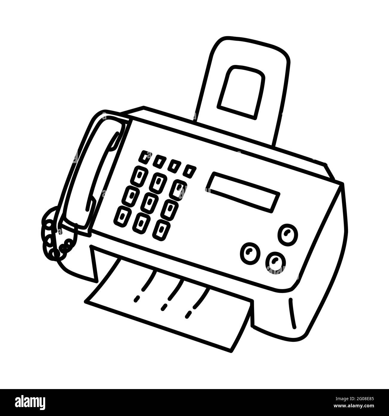Faximile come apparecchiatura per telecomunicazioni disegnata a mano icona Set Vector. Illustrazione Vettoriale