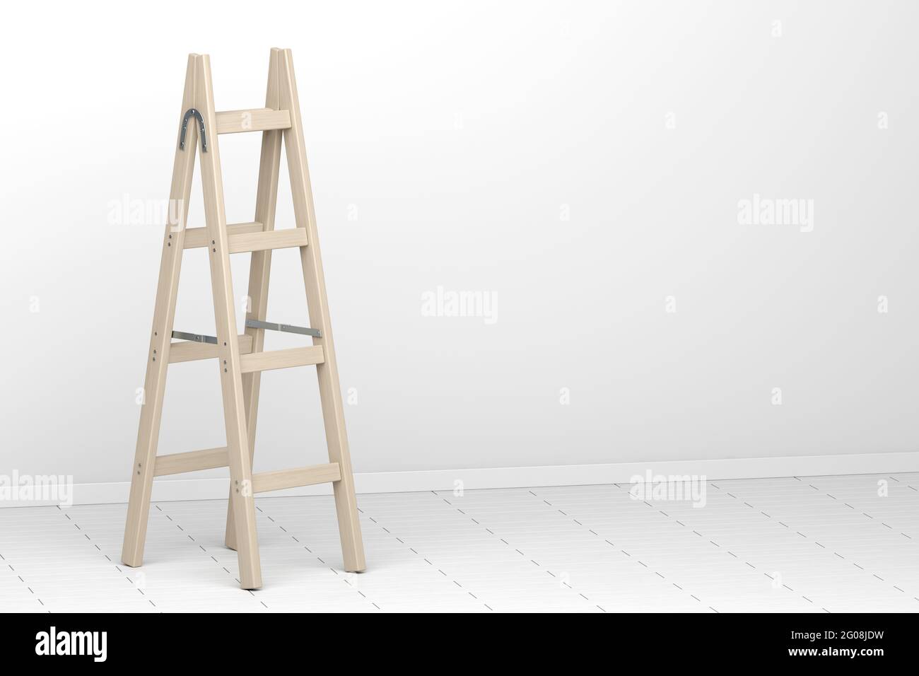 Scala a due gradini in legno in camera Foto Stock