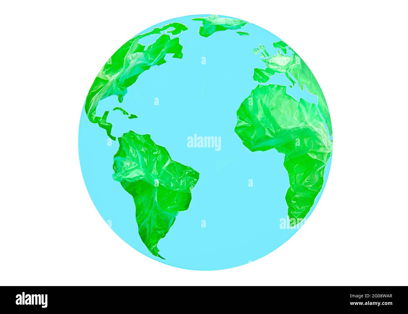 Globo terrestre in sacchi di carta e plastica. Concetto di sensibilizzazione in materia di inquinamento plastico. Foto Stock