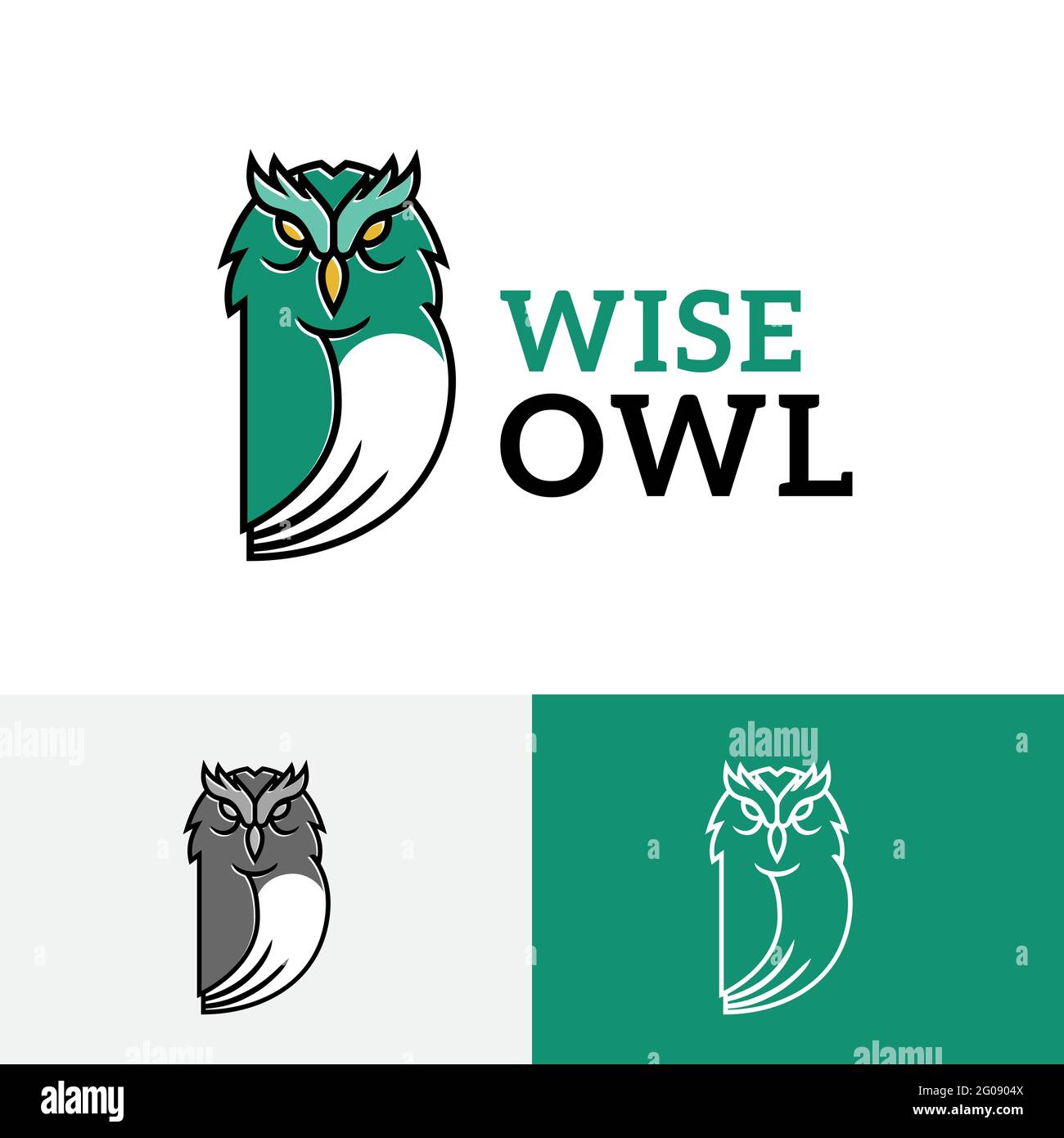 Logo del cartoon WISE Owl Bird cute Animal Education Illustrazione Vettoriale
