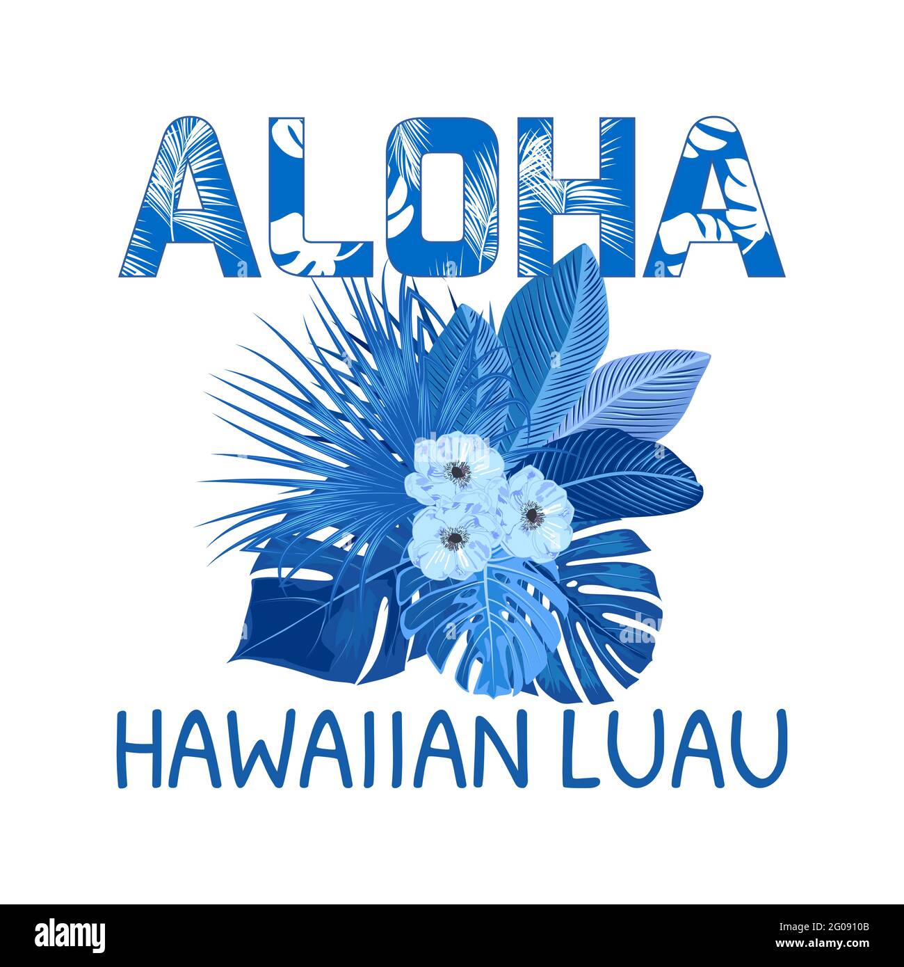 Aloha Hawaii. Miglior design creativo vettoriale blu isolato su sfondo bianco per poster, volantino, presentazione. Illustrazione Vettoriale