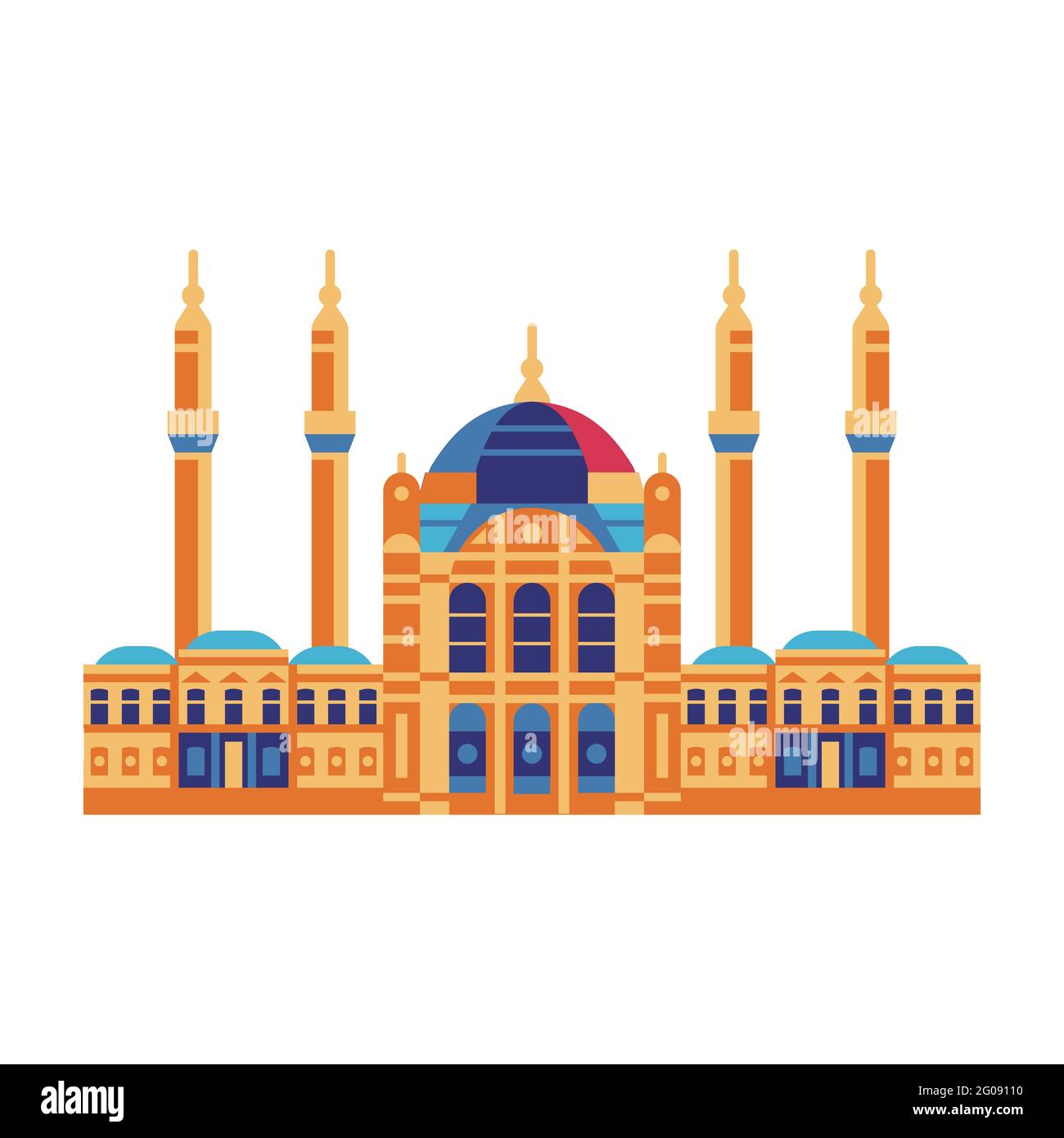 Moschea araba o turca con icona minareti Illustrazione Vettoriale