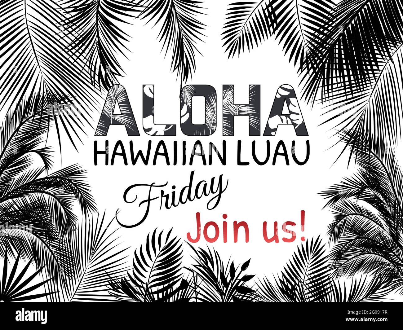 Aloha Hawaii. Miglior design creativo in bianco e nero per poster, volantino, presentazione. Sfondo vettoriale. Illustrazione Vettoriale