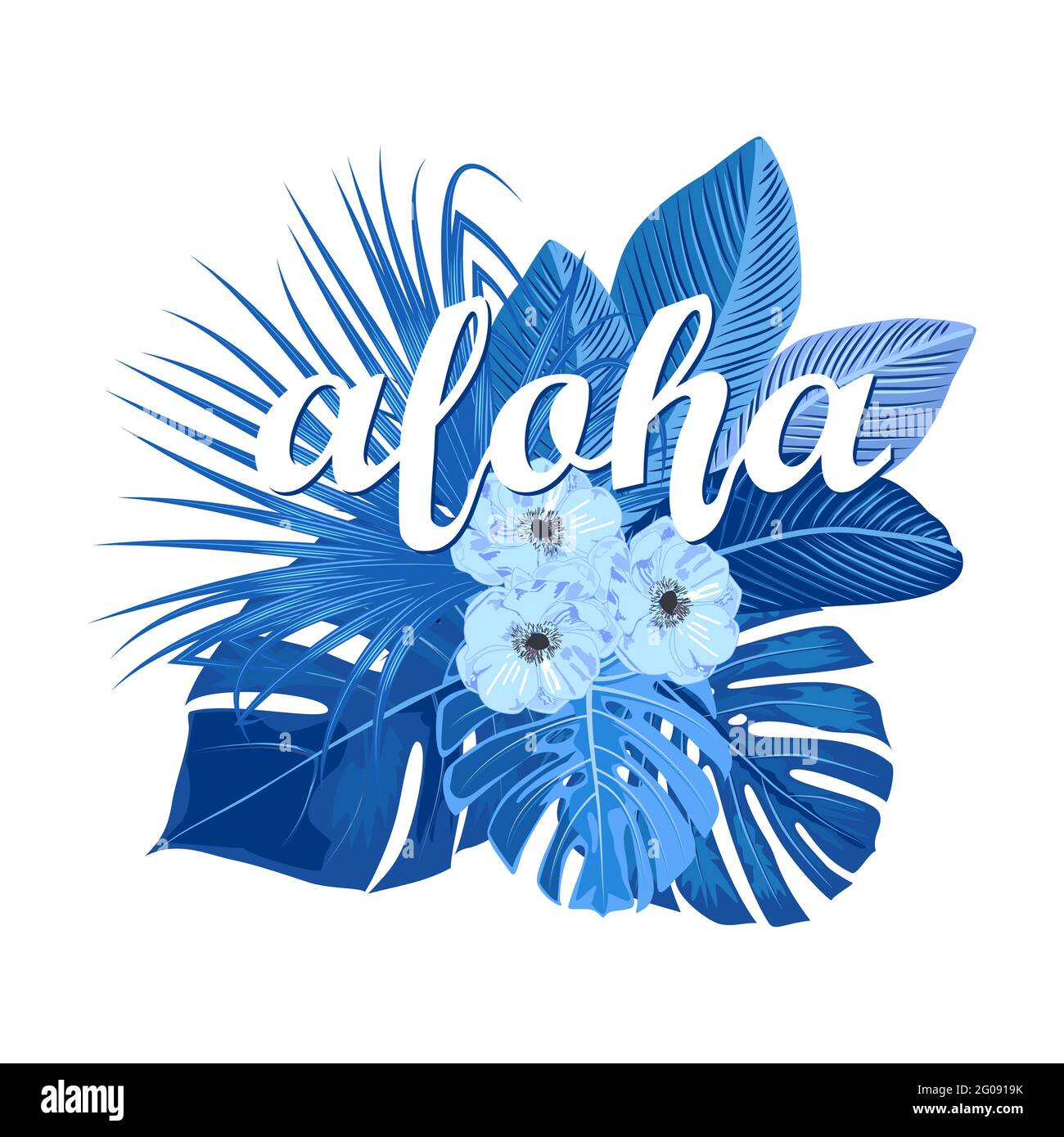 Aloha Hawaii. Miglior design creativo vettoriale blu isolato su sfondo bianco per poster, volantino, presentazione. Illustrazione Vettoriale