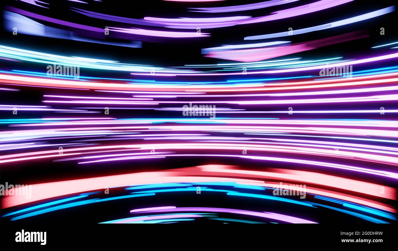 Luci e strisce che si muovono velocemente su sfondo scuro Foto Stock