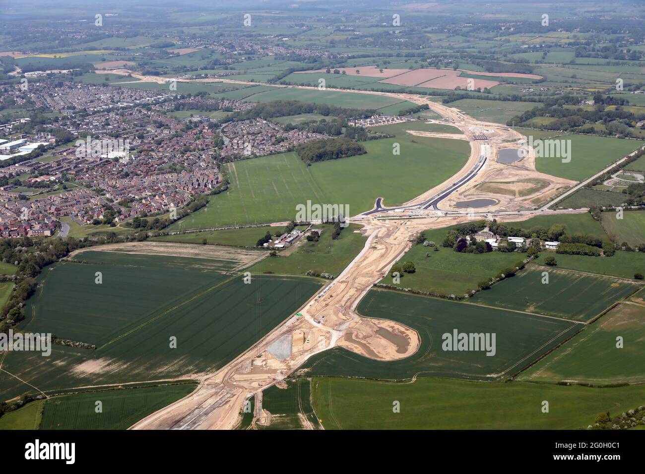 Vista aerea della circonvallazione di Leeds Orbital in costruzione, giugno 2021 Foto Stock