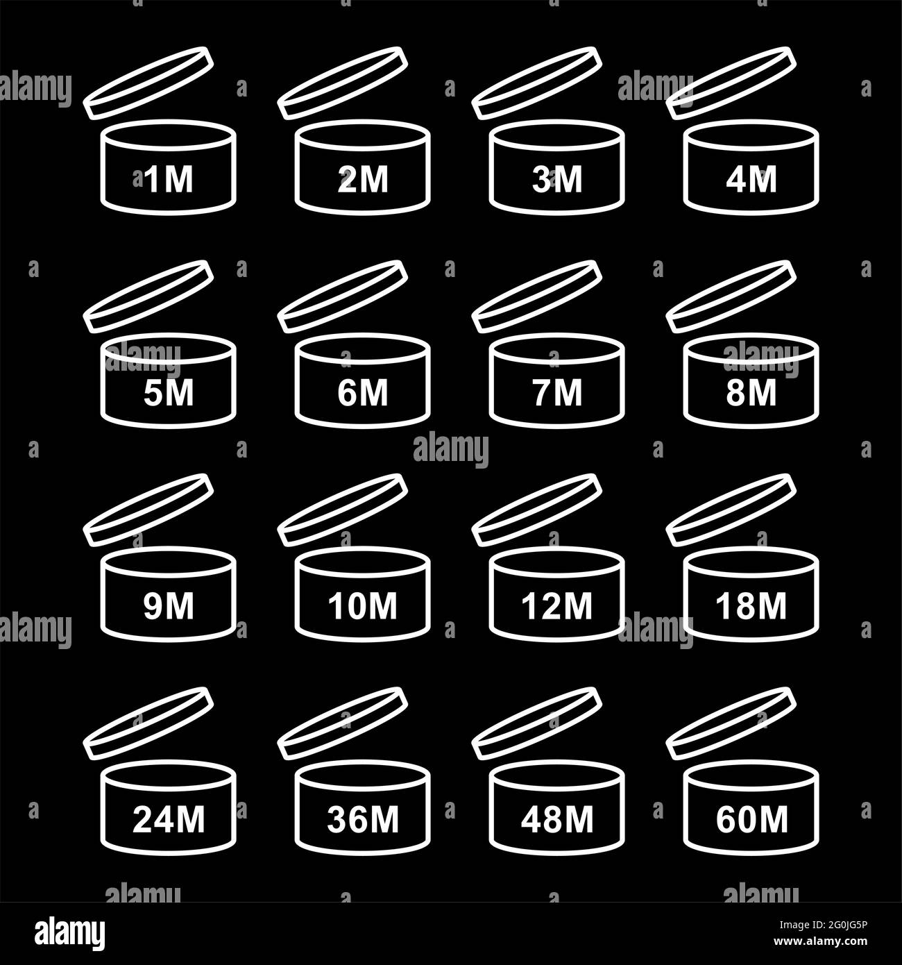 Icona cosmetica PAO aperta mese di validità. Illustrazione vettoriale isolata su sfondo bianco . Illustrazione Vettoriale