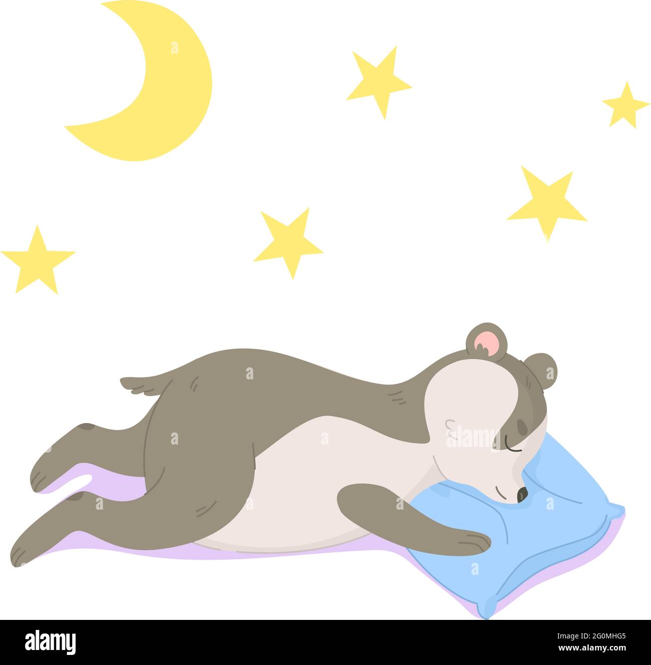 Carino piccolo badger dormire sul cuscino. Sogno, animazione boschiva, disegno bambini, concetto di nurcery. Può essere utilizzato come poster per bambini. Illustrazione vettoriale stock Illustrazione Vettoriale