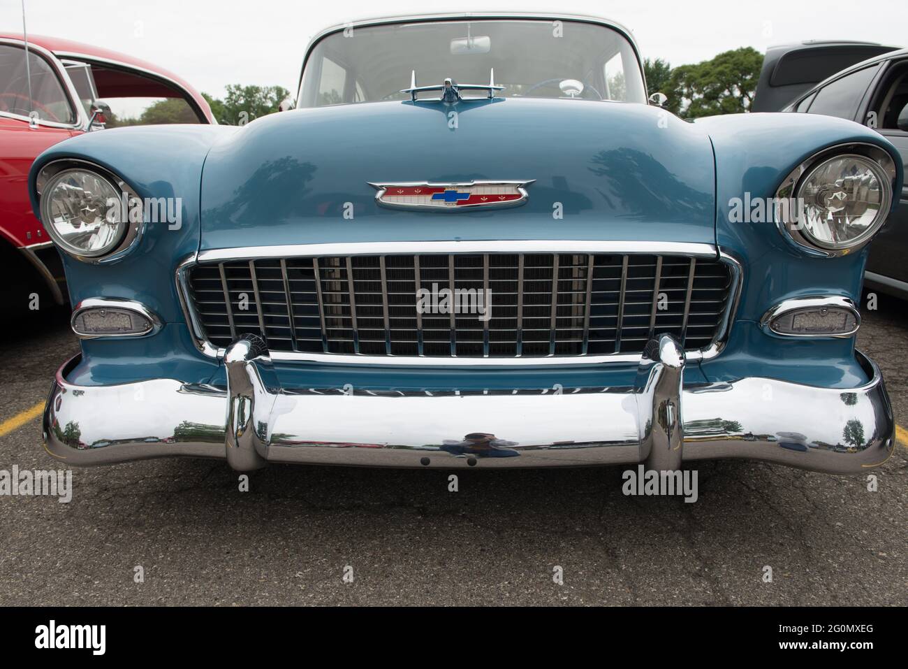 Classic Blue 1956 Chevy Grill Foto Stock