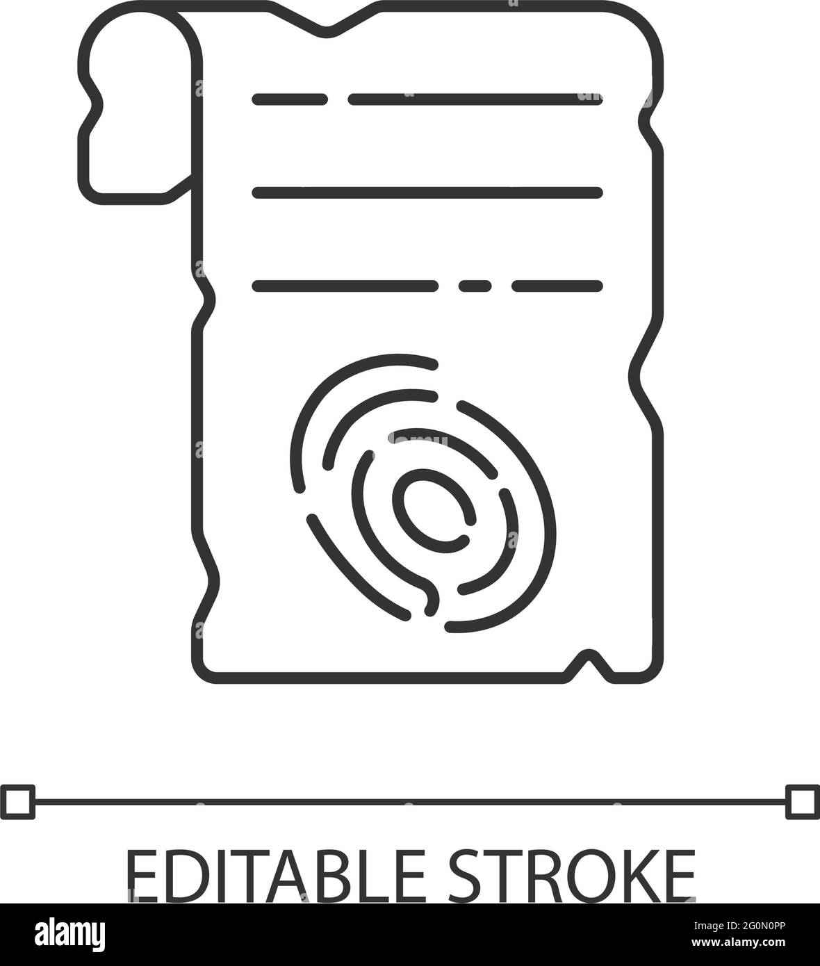 Impronte digitali sull'icona lineare del foglio di carta Illustrazione Vettoriale