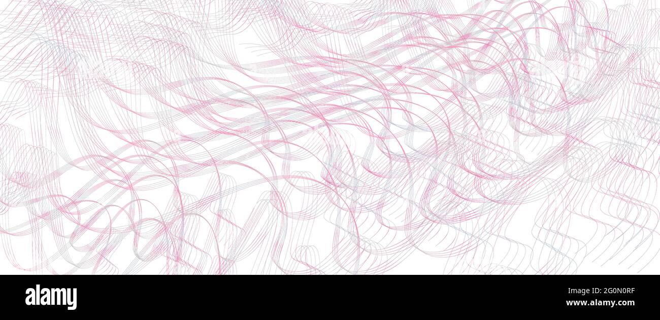 Linee ondulate sottili di colore rosa e grigio. Curve sottili e aggrovigliate. Squiggles pastello, modello d'onda. Sfondo vettoriale astratto. Design per banner, landing page Illustrazione Vettoriale