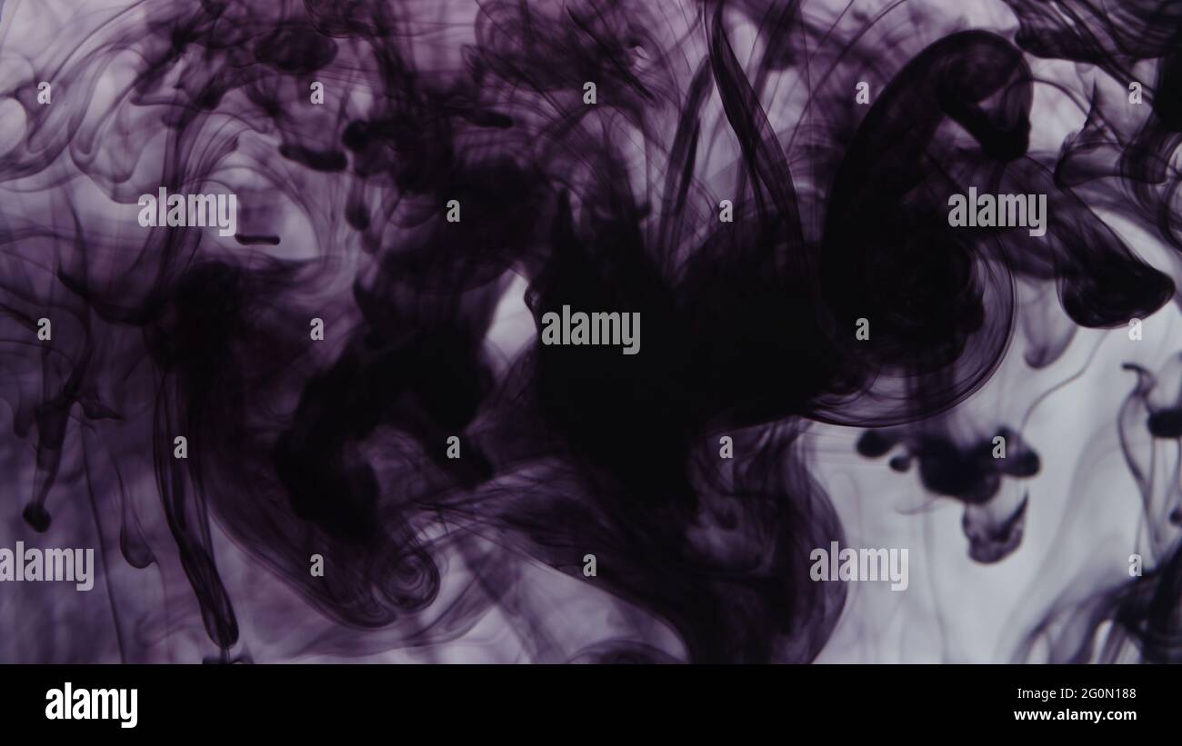 Schema di gocce di inchiostro viola che cadono nel liquido Foto Stock