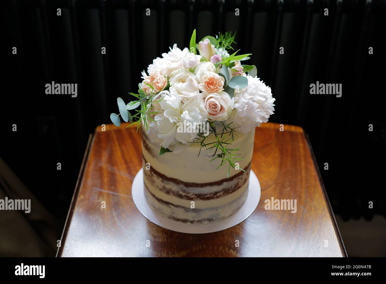 Primo piano torta nuziale. Foto Stock