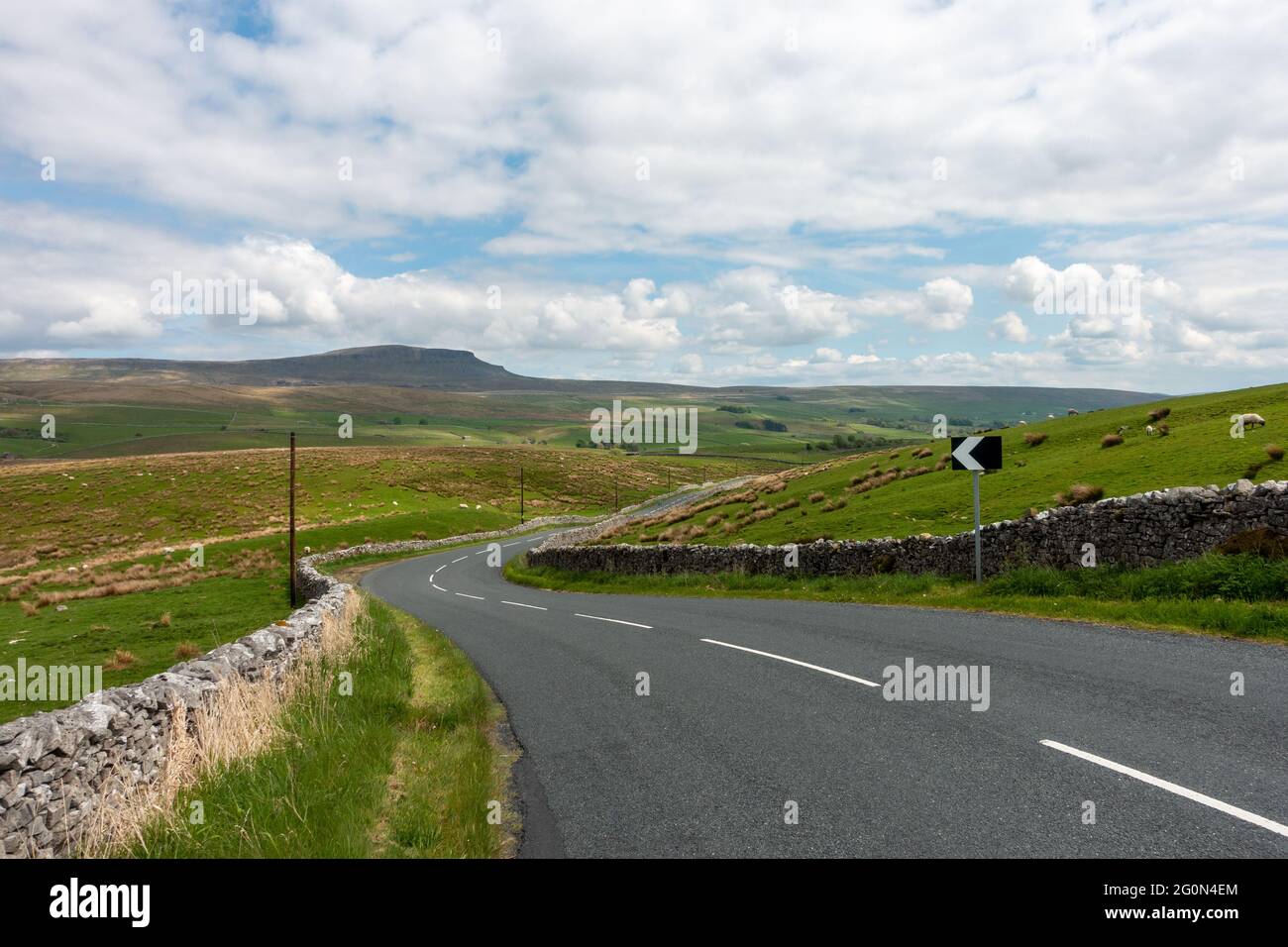 Dirigersi verso Horton-in-Ribblesdale con la montagna Pen-y-ghent, proseguendo sulla pittoresca B6479, Yorkshire Dales National Park, Regno Unito Foto Stock