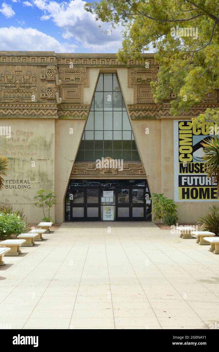 Ingresso al Museo Comic-con nel Balboa Park, San Diego, California Foto Stock