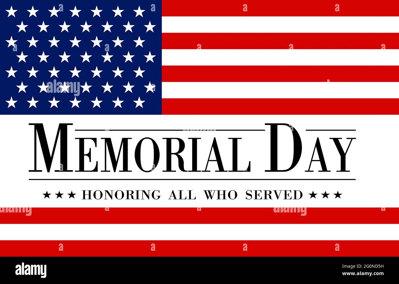 Illustrazione del banner o biglietto di auguri per la celebrazione del Memorial Day degli Stati Uniti, con testo e elementi della bandiera degli Stati Uniti. Foto Stock