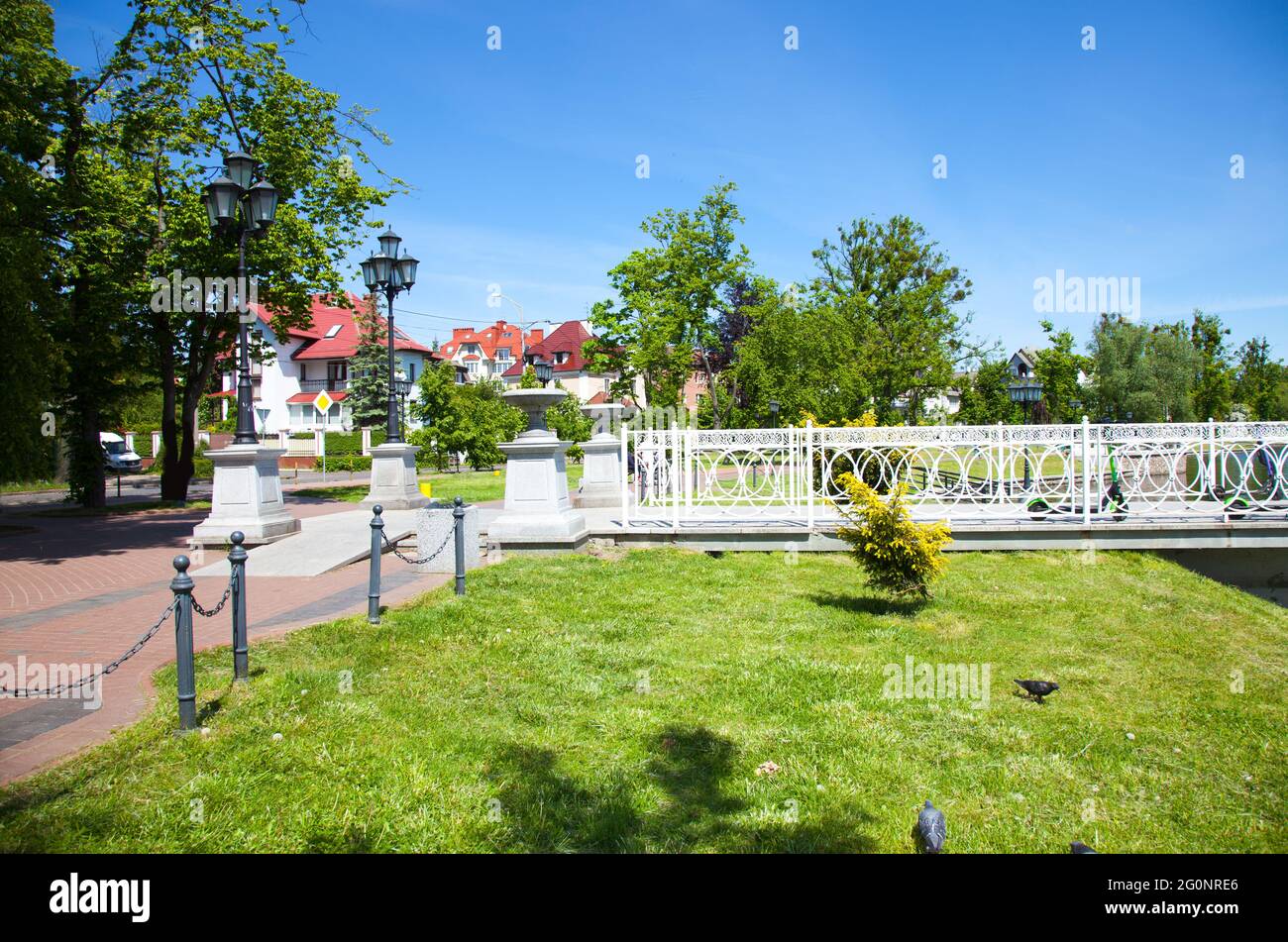 Vista dello Stagno superiore. Kaliningrad, Russia. Foto Stock