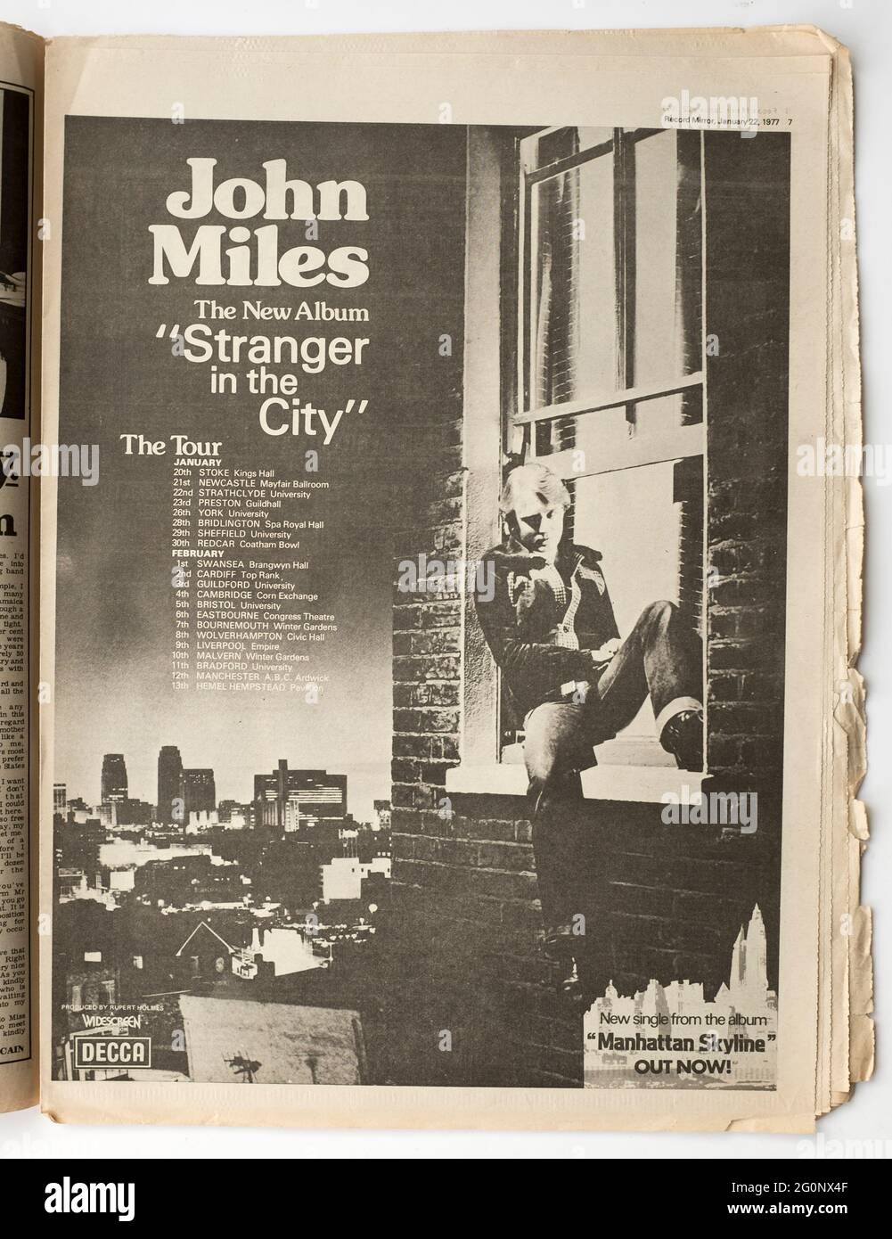 Pubblicità per John Miles Album in 1970 Record Mirror Magazine Foto Stock