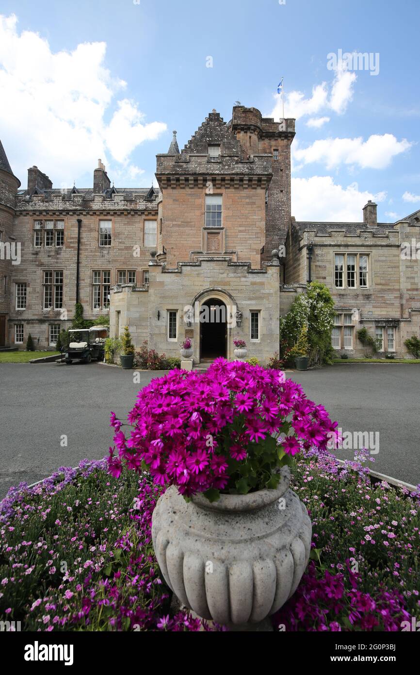 Glenapp Castle, Ballantrae, Girvan KA26 0NZ, Scozia, Regno Unito. Hotel 5 Stelle Luxury Castle, Ayrshire, Scozia Sud Ovest. Prospetto del castello Foto Stock