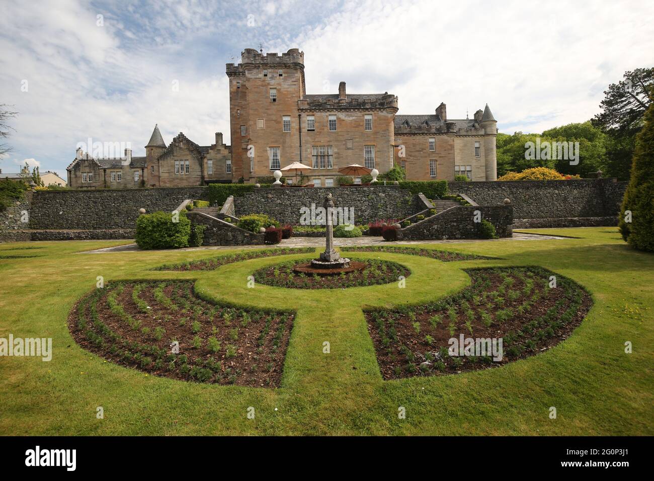 Glenapp Castle, Ballantrae, Girvan KA26 0NZ, Scozia, Regno Unito. Hotel 5 Stelle Luxury Castle, Ayrshire, Scozia Sud Ovest. I giardini terrazzati Foto Stock