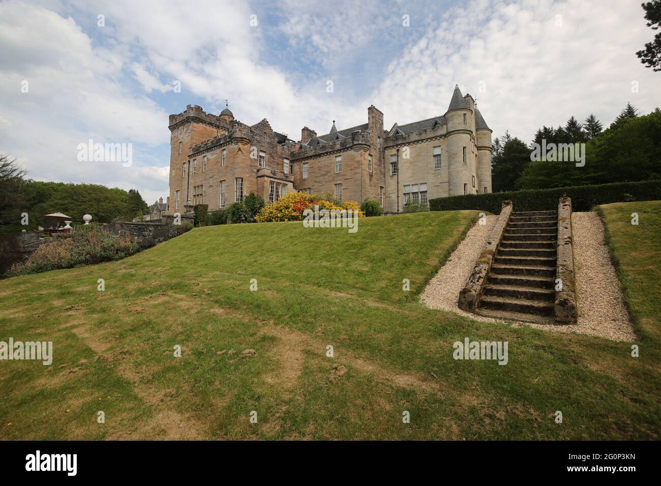 Glenapp Castle, Ballantrae, Girvan KA26 0NZ, Scozia, Regno Unito. Hotel 5 Stelle Luxury Castle, Ayrshire, Scozia Sud Ovest. I giardini terrazzati Foto Stock