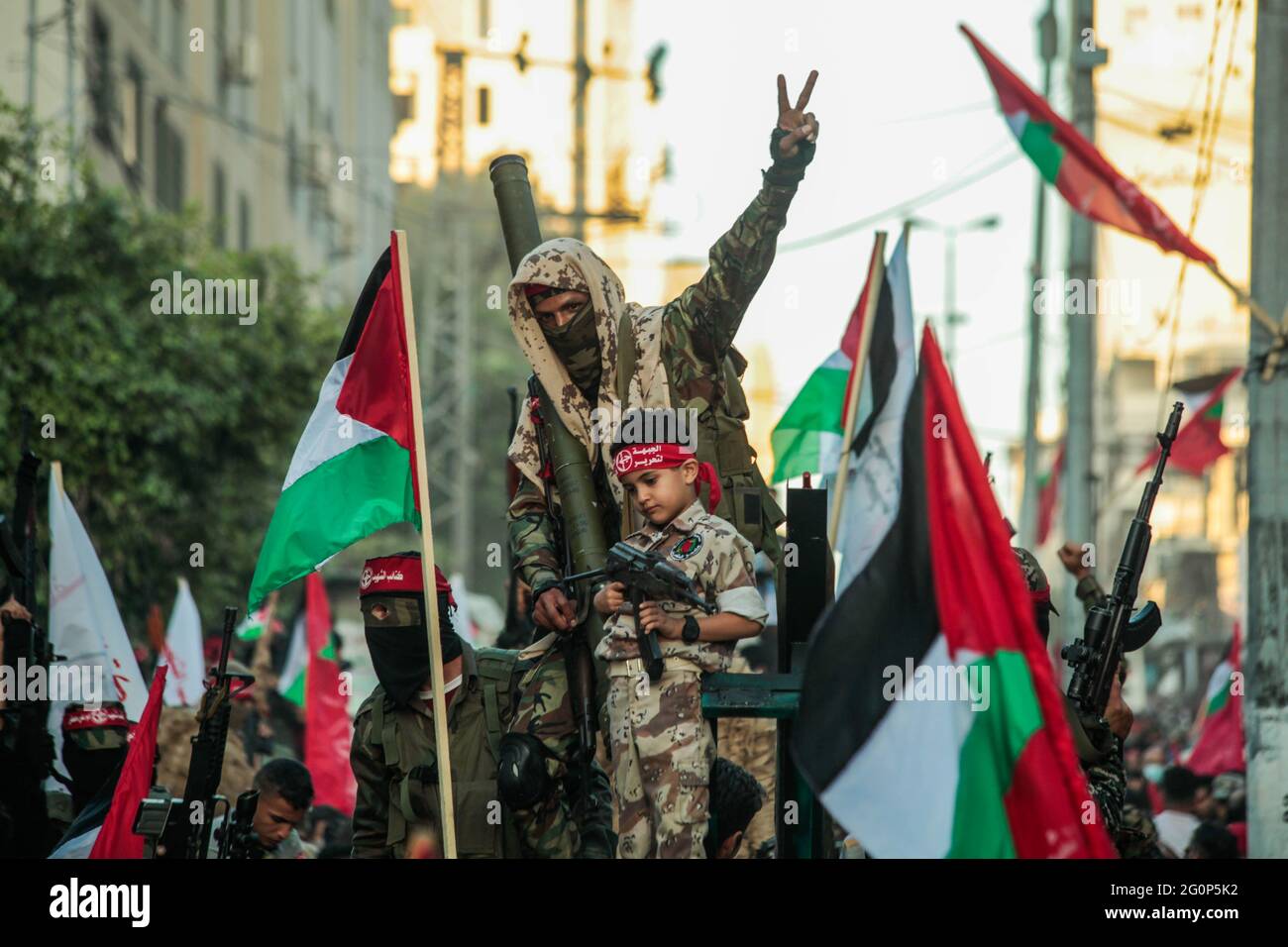 Gaza, Palestina. 02 giugno 2021. I sostenitori del fronte popolare per la Liberazione della Gaza, Palestina. 02 giugno 2021. I sostenitori del fronte popolare per la Liberazione della