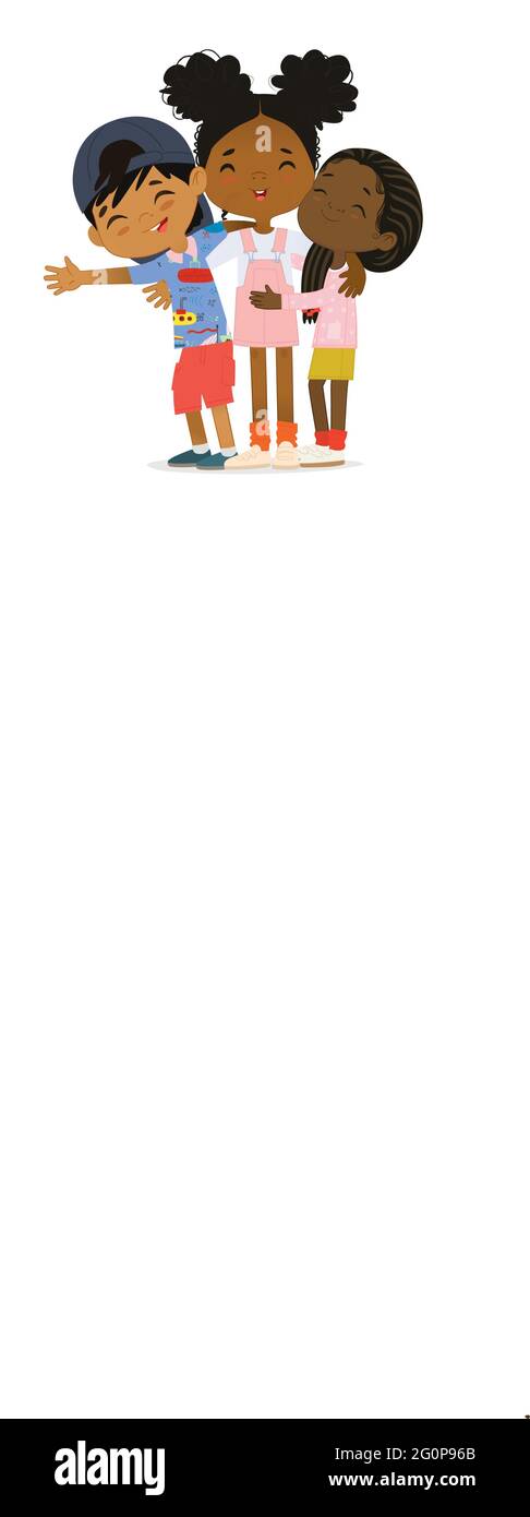 Felice afro-americano bambini multi-età abbraccio. Abbraccio felice dei bambini Illustrazione Vettoriale