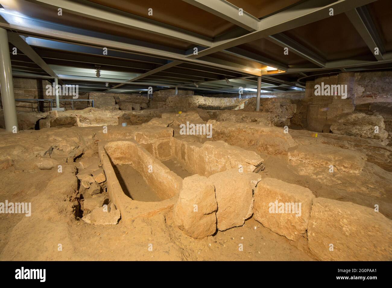 Cripta della Basilica di Santa Eulalia a Merida. Una vetrina della città venti secoli di storia, Estremadura, Spagna Foto Stock