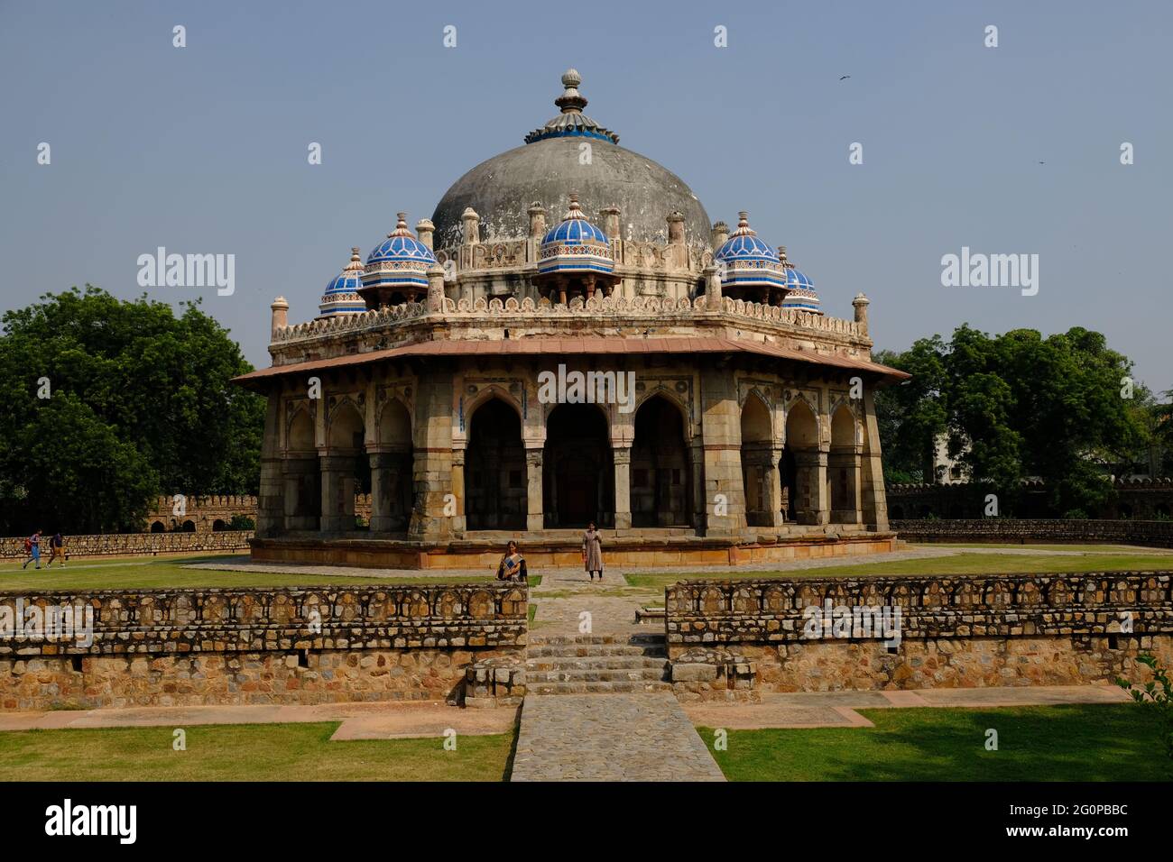 India Delhi - Parco delle tombe Humayun - Tomba ottagonale di Isa Khan Foto Stock