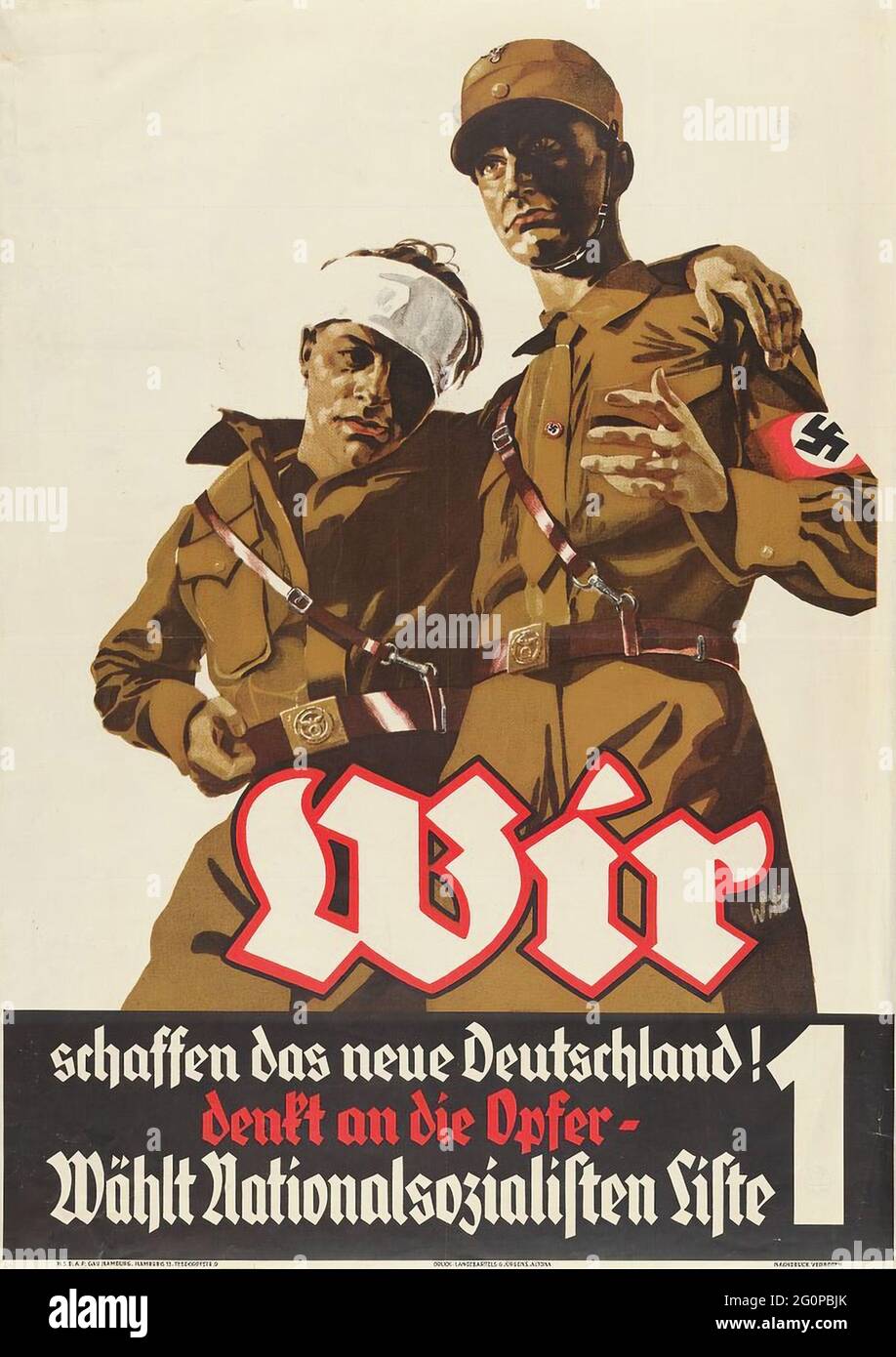 Un poster delle elezioni naziste d'epoca con lo slogan "stiamo creando la nuova Germania! Ricordo il voto delle vittime per i socialisti nazionali» Foto Stock