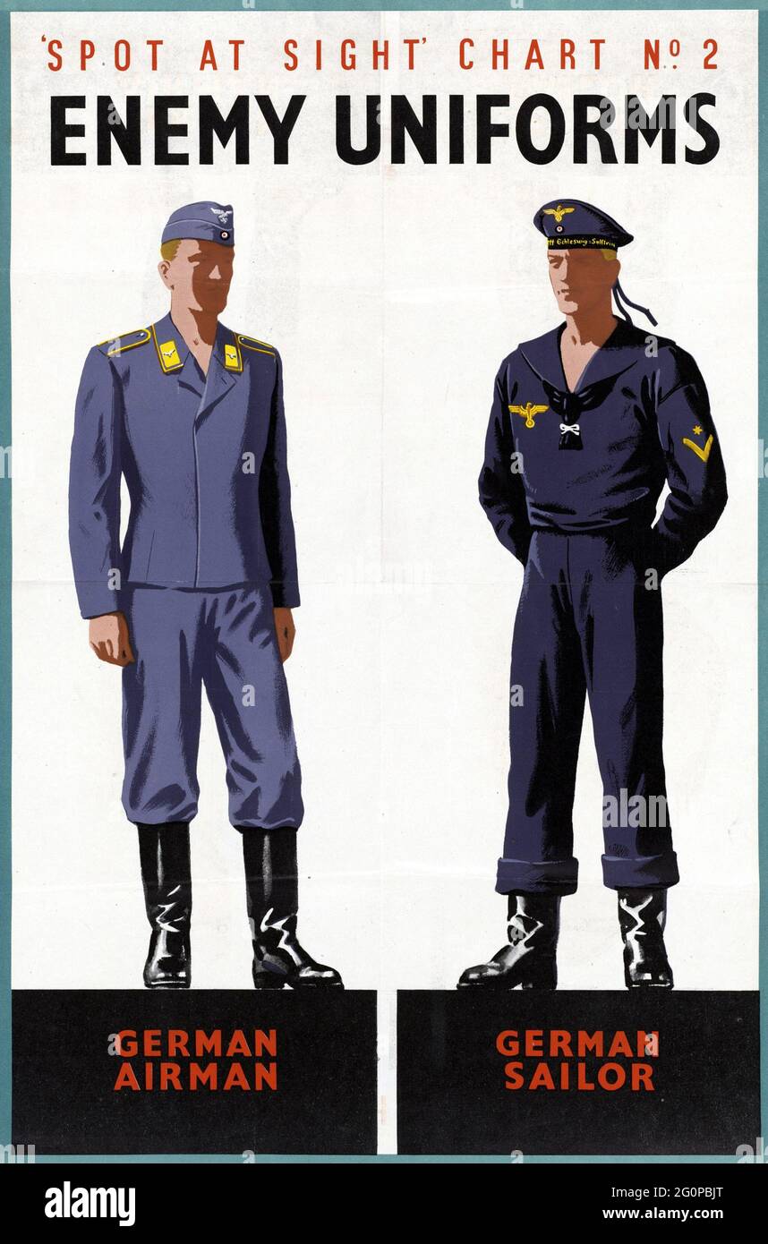 Un poster britannico vintage 'Stot on Sight Chart' che mostra come riconoscere le uniformi nemiche (cioè tedesche) Foto Stock