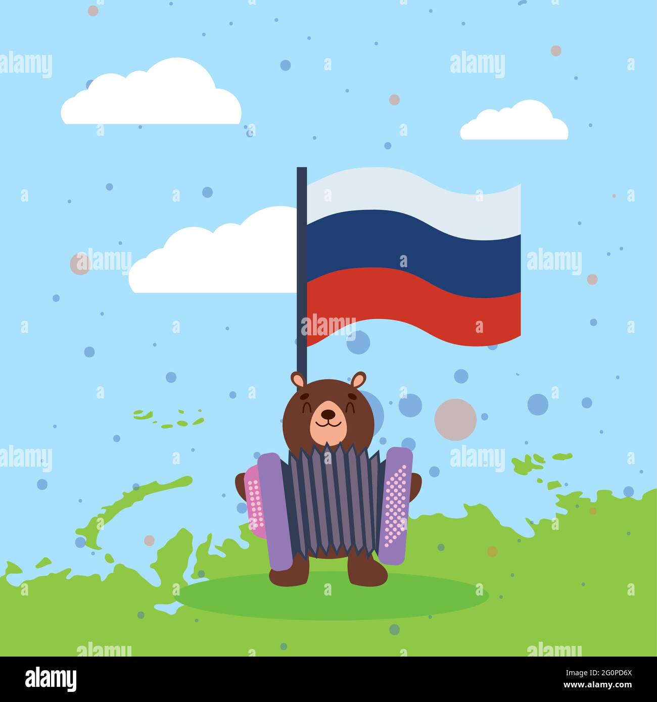 Orso russo con panorama della fisarmonica Illustrazione Vettoriale