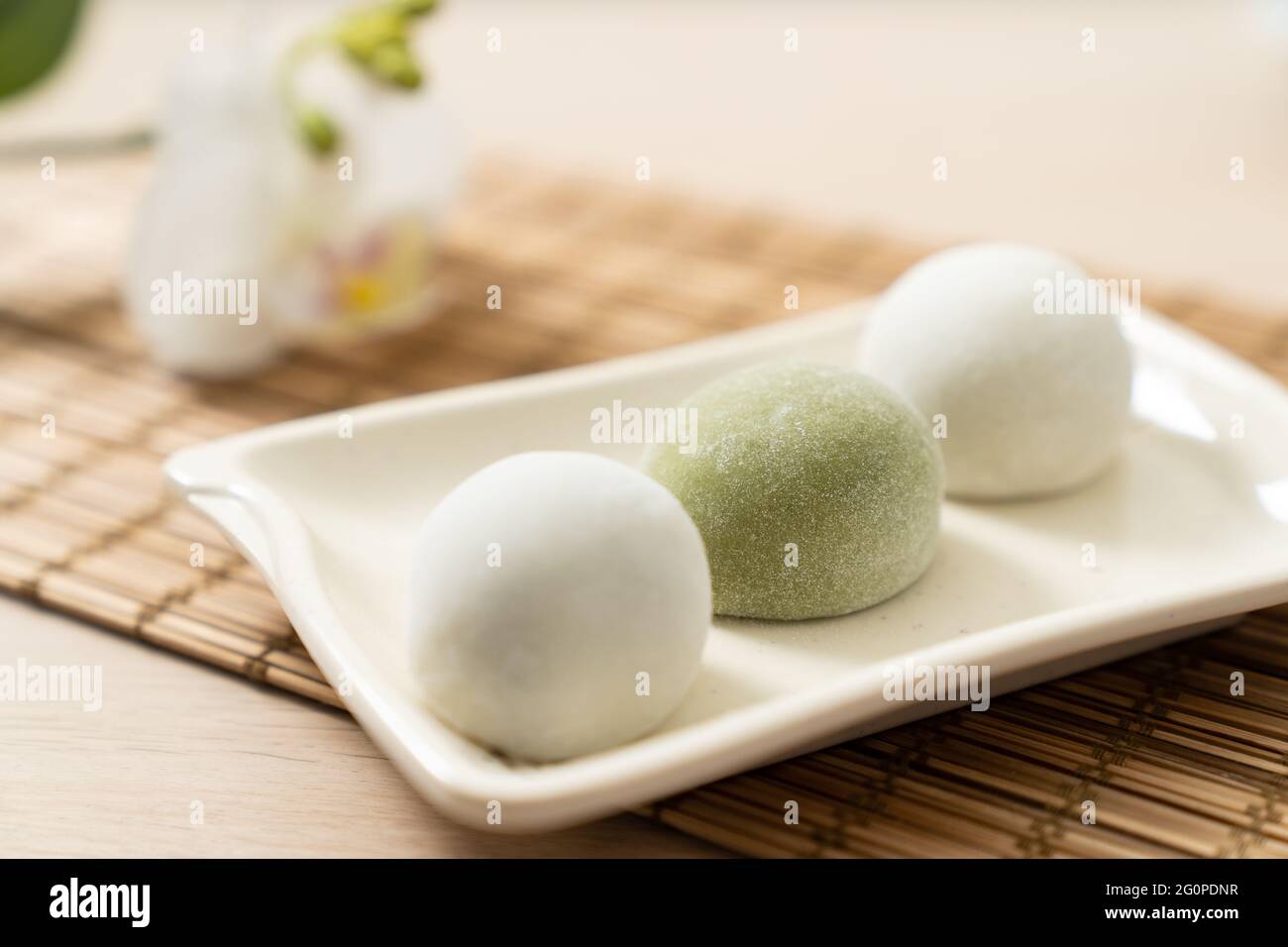 Matcha giapponese e dessert originale mochi o daifuku Foto Stock