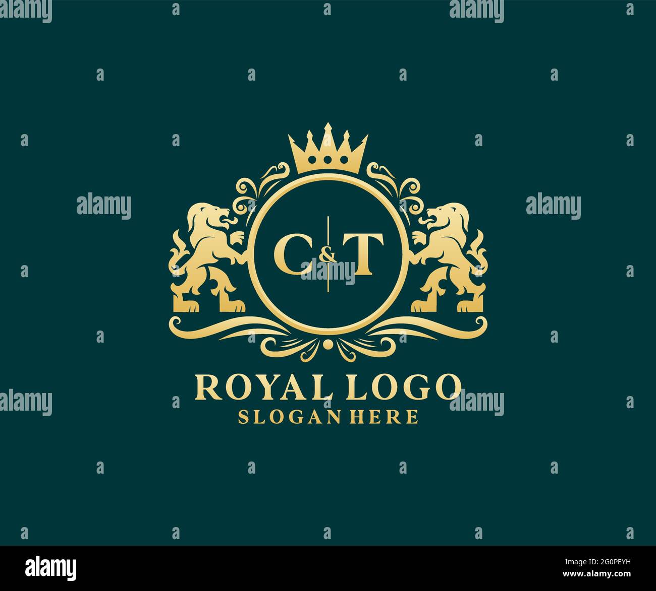 CT Letter Lion Royal Luxury Logo template in arte vettoriale per Ristorante, Royalty, Boutique, Cafe, Hotel, Araldica, Gioielli, Moda e altri vettori il Illustrazione Vettoriale