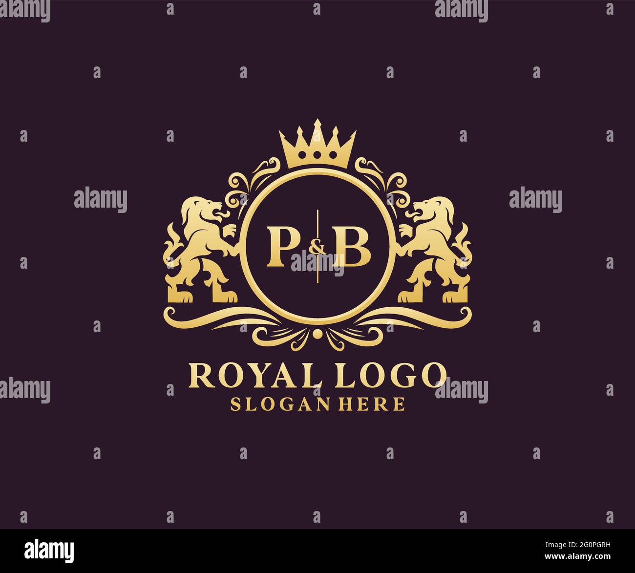 Modello di logo PB Letter Lion Royal Luxury in arte vettoriale per ristoranti, Royalty, Boutique, caffè, hotel, Araldica, Gioielli, Moda e altri vettori il Illustrazione Vettoriale